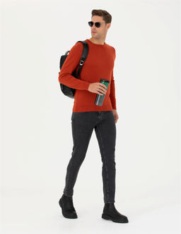 Kiremit Slim Fit Bisiklet Yaka Basic Triko Kazak