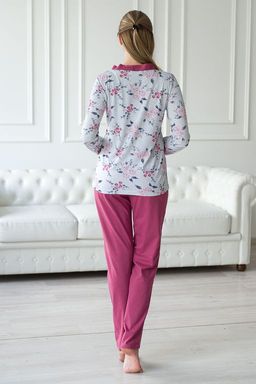 Пижама женская из жакета и брюк из кулирки Эльза цветы, брусничный - Амадэль фото 3