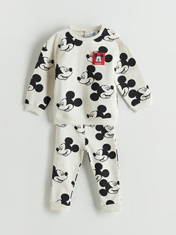 Bisiklet Yaka Mickey Mouse Bask?l? Erkek Bebek Sweatshirt ve E?ofman Alt 2li