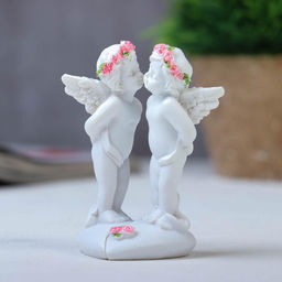 Набор фигурок полистоун Целующиеся ангелочки в розовых веночках, 2 шт., 8.3?5?4.8 см