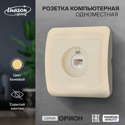 Розетка компьютерная Luazon Lighting «Орион», скрытая, IP20, одноместная, бежевая