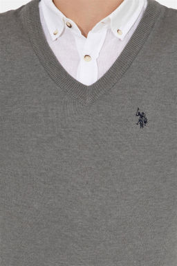 U. S. Polo Assn Мужской серый меланжевый базовый трикотажный свитер с v-образным вырезом - U.s. polo assn фото 12