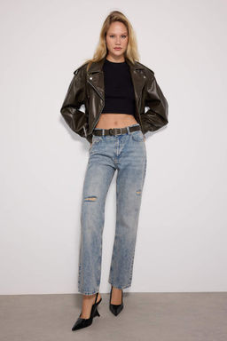 TRENDYOLMILLA Mavi Y?rt?kl? Yuksek Bel Uzun Straight Jeans TWOAW24JE00033 фото 12