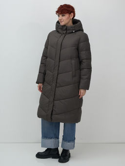 Пальто зимнее утепленное с капюшоном женское темно-коричневого цвета 7623TK - Visdeer фото 15