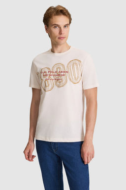 Erkek Krem Regular Fit Bisiklet Yaka Ti__rt