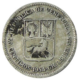 Монета 50 сентимо 1954 года Венесуэла