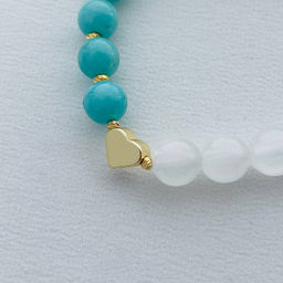 Браслет из Селенита и Амазонита со вставкой "Сердце" 17 см