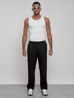 Широкие спортивные штаны трикотажные мужские черного цвета 12903Ch - Mtforce фото 7