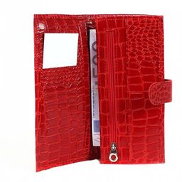 Портмоне женское Croco-ПР-950 с хлястиком натуральная кожа 2 отд, 13 карм, красный крокодил (203) 202856  фото 3