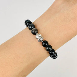 Браслет Будда из серебристого Обсидиана 17 см