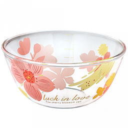 "Лак ин лав (Luck in love)" Салатник стеклянный 4,3л д26,8см h12,6см, боросиликатное стекло, с деколью, с мерной шкалой (Китай)
