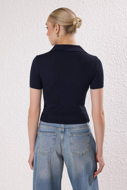 Trendyolmilla Siyah*001-Kahverengi Basic Polo Yaka Ikili Paket Triko Ince Bluz TWOSS25BZ00503 фото 13