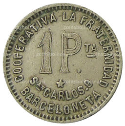 Монета 1 песета 1915 года Испания Барселона