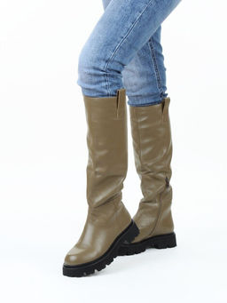 02-E39B-53JN GREEN Сапоги демисезонные женские (натуральная кожа)