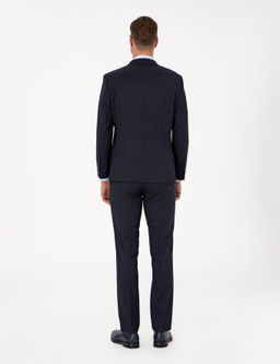 Lacivert Slim Fit Y_n Kar___ml_ Ekose Tak_m Elbise