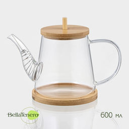 Заварочный чайник BellaTenero «Бамбук», 600 мл, 19×11.3×12.2 см, с бамбуковой крышкой, металлический фильтр, стекло