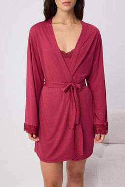 Bordo 4l_ Dantel Detayl_ Viskon _rme Pijama Tak_m_ THMAW27PT00002