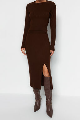 Kahverengi Crop Triko Alt-Ust Tak?m TWOAW23AU00240