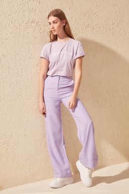 TRENDYOLMILLA Lila Wide Leg/Genis Paca Dokuma Kumas Pantolon TWOSS19ST0179  фото 11