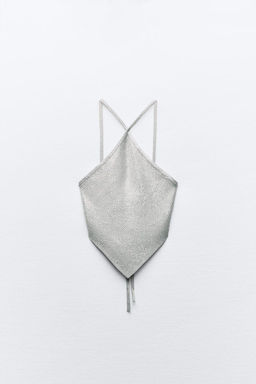 KNIT OPEN BACK CROP TOP WITH RHINESTONES - Zara фото 6