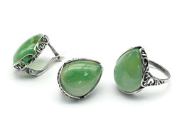 Кольцо Серьги с агатом тонированным цв.зеленый, размер 18