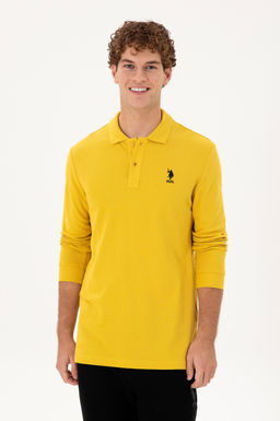 Мужской классический крой с воротником-поло темно-желтый базовый свитшот