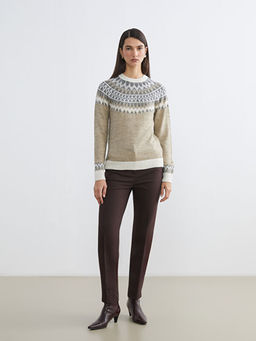 Bisiklet Yaka Desenli Kad?n Triko Kazak