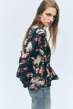 Blusa en mezcla de lino con peplum - H&m фото 8