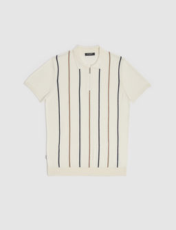 Ekru Slim Fit Polo Yaka Fermuarl_ Triko Ti__rt