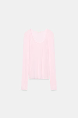 CAMISETA ESCOTE REDONDO ALGOD?N / Rosa pastel - Zara фото 4