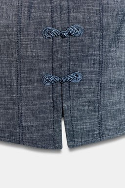 TOP CORTO ALAMARES CON LINO / Gris