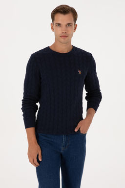 Erkek Slim Fit Bisiklet Yaka Desenli Lacivert Kazak - U.s. polo assn фото 3