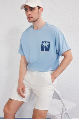 TRENDYOL MAN Mavi-Antrasit Oversize/Genis Kesim 2li Paket Bask?l?-Duz %100 Pamuk T-Shirt TMNSS25TS00212 - Trendyolmilla фото 2
