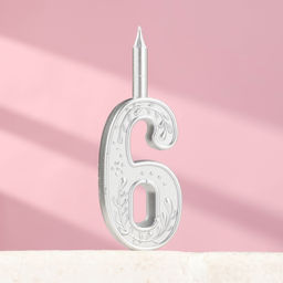 Цена за 2 шт. Свеча для торта «Серебряный узор», цифра 6