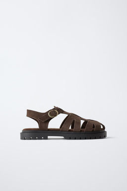 SPLIT SUEDE CAGE SANDALS
