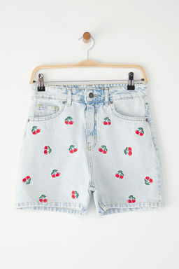 TRENDYOLMILLA Mavi Kiraz Nak?sl? Denim Sort TWOSS25SR00101  фото 6