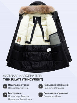 Парка зимняя подростковая для мальчика с капюшоном и мехом черного цвета 9535Ch - Valianly фото 29