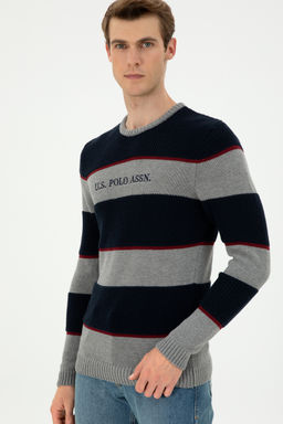 Erkek Slim Fit Bisiklet Yaka Gri Melanj Kazak - U.s. polo assn фото 10