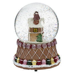 Фигурка декор в стекл шаре "Пряник" (подсв, муз, вьюга, AAAх3 н/п), D 9.5 см, L10,5 W10,5 H15 см