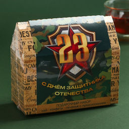 Подарочный набор С днём защитника отечества чай + печенье + конфеты