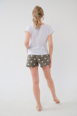 Пижама женская из футболки и шорт из кулирки Алиса горох хаки - Амадэль фото 8
