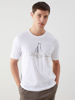 Bisiklet Yaka Bask?l? Penye Erkek Ti??rt