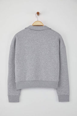 Teen Siyah Duz Regular/Normal Kal?p Orme Sweatshirt TWOAW26SW00049 - Trendyolmilla фото 8