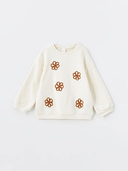 Bisiklet Yaka Uzun Kollu Nak??l? K?z Bebek Sweatshirt