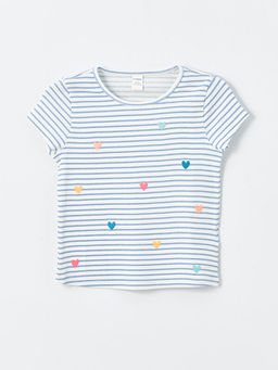 Bisiklet Yaka K?sa Kollu ?izgili K?z Bebek Ti??rt