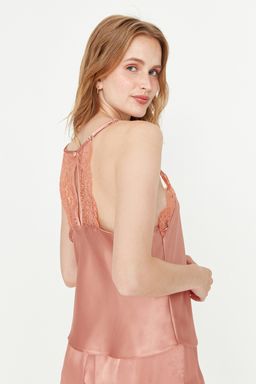 Trendyolmilla Siyah Dantelli Ip Ask?l? Saten Sortlu Dokuma Pijama Tak?m? THMSS22PT0269  фото 6