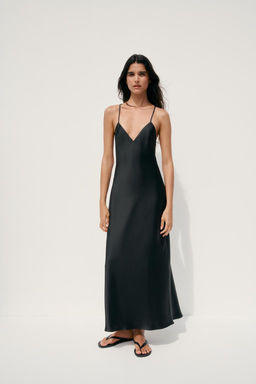 SATIN MIDI DRESS WITH STRAPS ON THE BACK