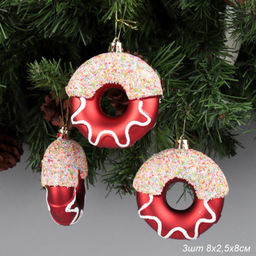 Новогоднее украшение Пончик 3 штуки 8 см / WF-203 /уп 182/