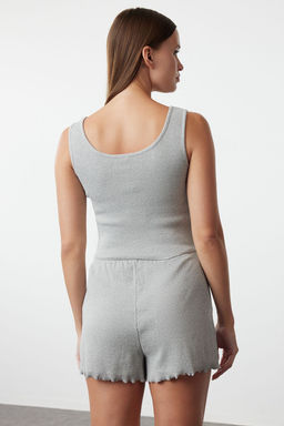 Trendyolmilla Ind?go Dugme Detayl? Fitilli Sortlu Orme Pijama Tak?m? THMSS23PT00179 фото 14