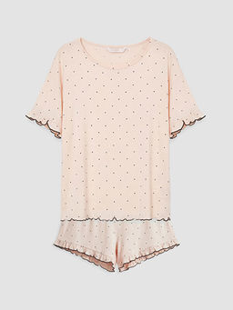 Bisiklet Yaka Puantiyeli Kad?n ?ortlu Pijama Tak?m?